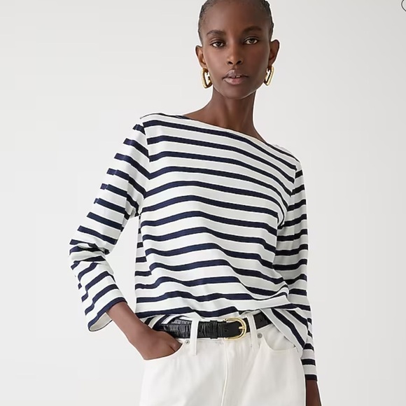 J crew ivory navy Classic mariner cloth boatneck T-shirt in stripe - Picture 1 of 5